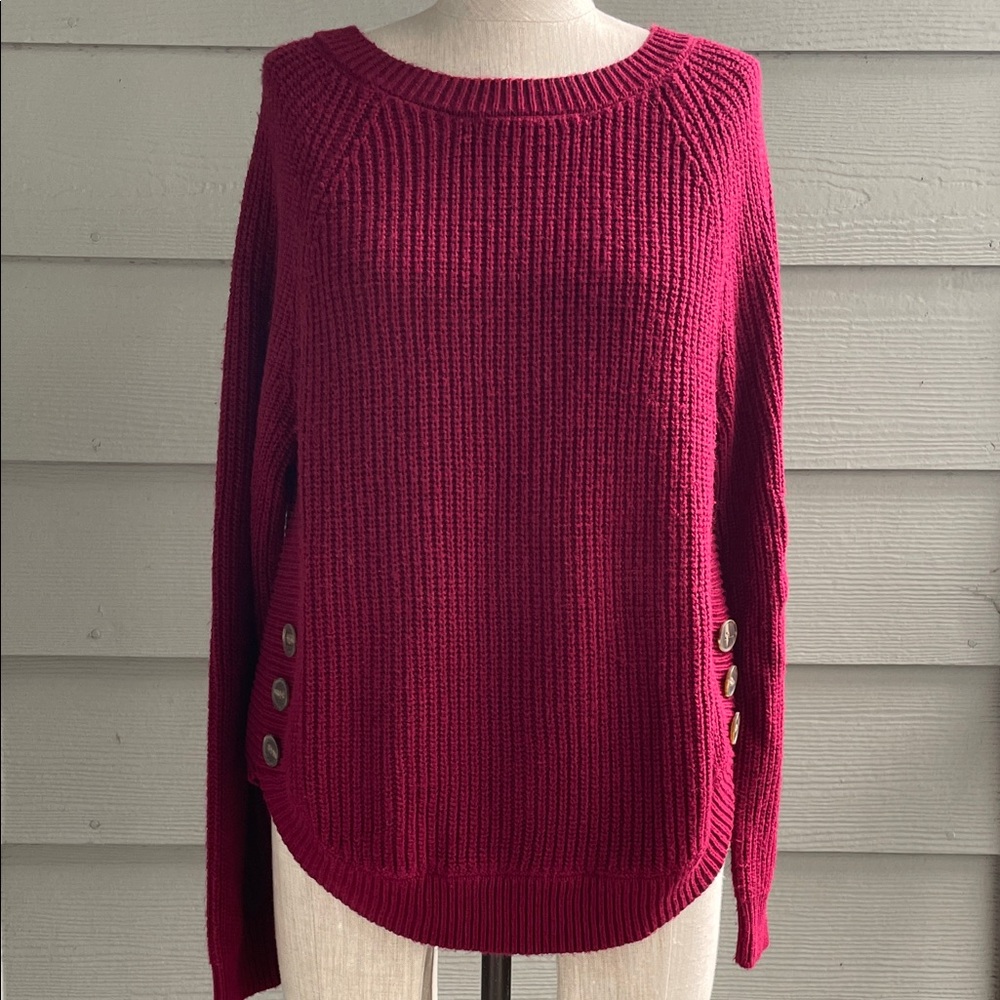 Burgundy Sweater with Side Button Detail
